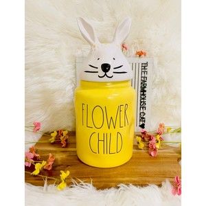 Rae Dunn Easter Spring Flower Child Bunny Yellow Ceramic Home Decor Canister